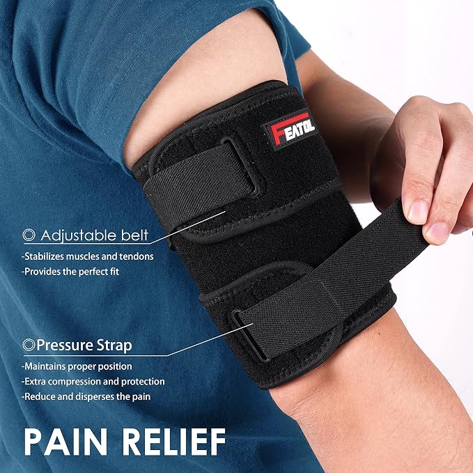 FEATOL Bicep Tendonitis Brace Compression Sleeve Support, Upper Arm Brace Tricep Bicep Support Bands for Men and Women, Arm Wrap Pain Relief for Muscle Strains and Inflammation(Black, Small)