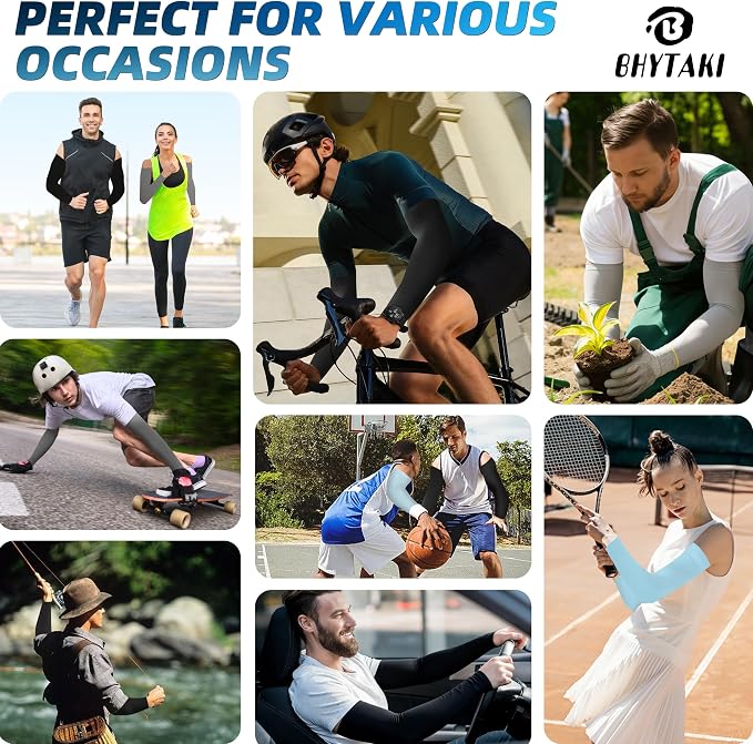 BHYTAKI UV Sun Protection Arm Sleeves, UPF 50 Sports Cooling Arm Compression Sleeves for Men Women Teenager