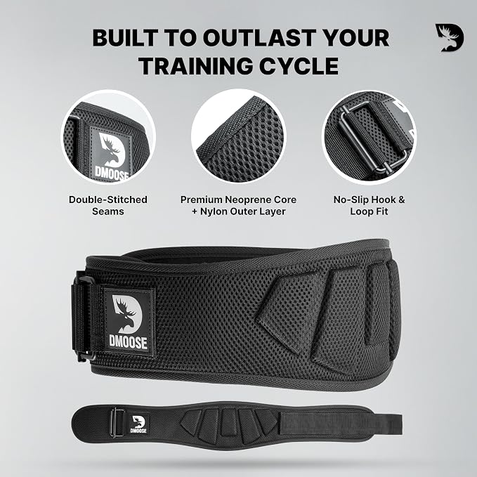 DMoose Fitness Weight Lifting Belt for Squats, Deadlift & Intense Workout - 6" Adjustable Fit Auto Lock Weightlifting Belt for Men & Women - Neoprene Gym Belts for Stability & Lumbar Back Support
