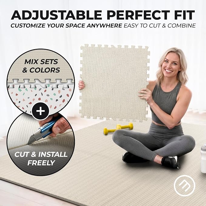 bemaxx Gym Mats Set - 24 pcs EVA Interlocking Foam Floor Tiles (24.4"x24.4"x0.4") 96 sqft Protective Gym Flooring Sports Home Workout Exercise Mats Puzzle Garage Fitness Play-Room Pool Treadmill Bike