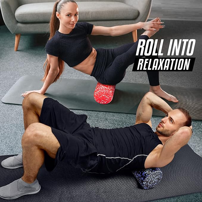 Yes4All Foam Roller, EPP High-Density Material, High Firmness Level, Back Roller for Athlete & Professional, Suitable for Back, Stretching, & Pilates, 12/18/24/36 inch - Blue Speckled, 12 in