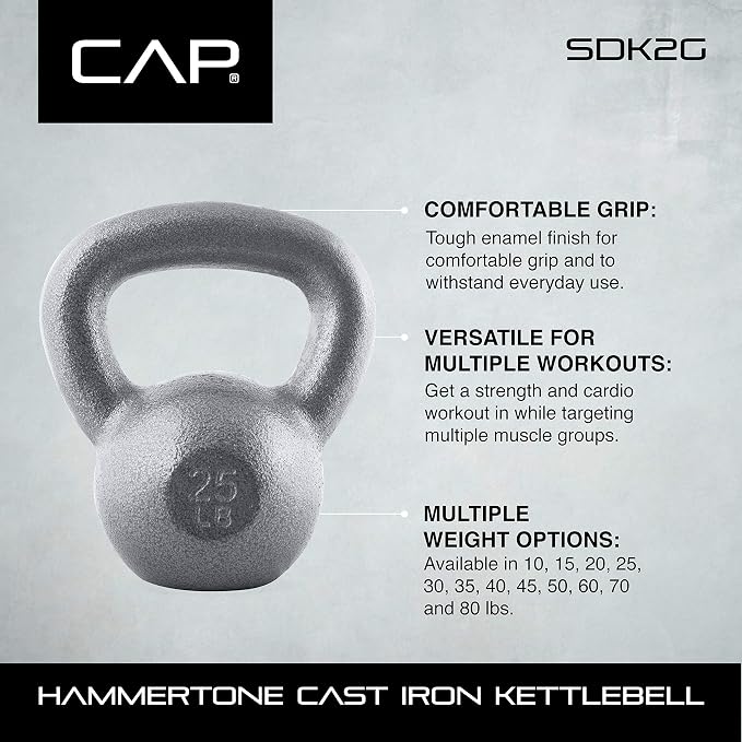 WF Athletic Supply Hammerstone Painted Cast Iron Kettlebells, Home & Gym Equipment, Great for Strength Training, Full Body Workout & Crossfit Training, Color & Size Options Available in 10-80 Pounds