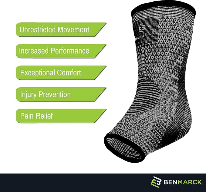 Benmarck Achilles Tendon Support Brace, Plantar Fasciitis Sock, Ankle Compression Sleeve For Running, Tendonitis and Flat Feet Relief