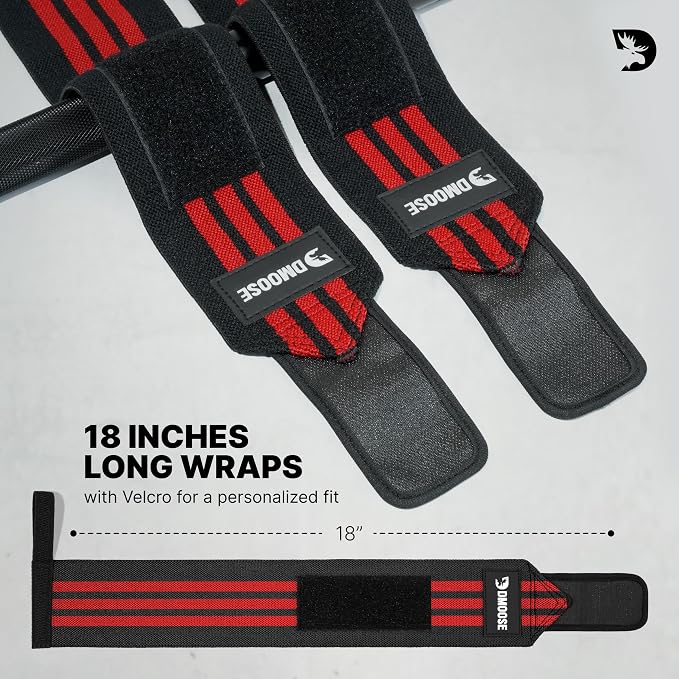 DMoose Fitness Wrist Wraps for Weightlifting 18" - Heavy Duty Gym Wrap with Hand Thumb Loop for Support & Pain Relief, USPA Approved Powerlifting, Weight Lifting Wrist Straps for Men & Women Work Out