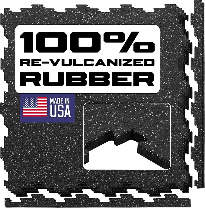 Interlocking Rubber Floor Tiles – Heavy Duty 100% Rubber Gym Flooring for Home Gym, Garage, Workout Room, Equipment Mats, Indoor/Outdoor Mats, Gray Fleck 4-Pack (4, Gray Fleck, 22.5" x 22.5")