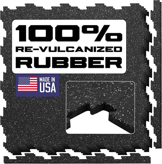Interlocking Rubber Floor Tiles – Heavy Duty 100% Rubber Gym Flooring for Home Gym, Garage, Workout Room, Equipment Mats, Indoor/Outdoor Mats, Gray Fleck 4-Pack (4, Gray Fleck, 22.5" x 22.5")