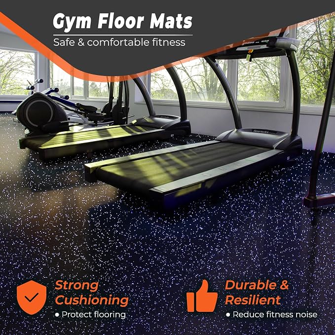 SUPERJARE 0.4'' Thick 12 Pcs 48 Sq Ft Rubber Top Exercise Equipment Mats, High Density EVA Foam Mats with Rubber Top, Interlocking Gym Flooring for Home Gym, Protective Workout Mat, Black/Purple