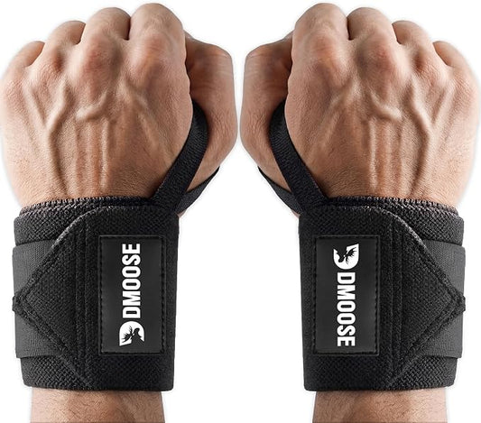 DMoose Fitness Wrist Wraps for Weightlifting 18" - Heavy Duty Gym Wrap with Hand Thumb Loop for Support & Pain Relief, USPA Approved Powerlifting, Weight Lifting Wrist Straps for Men & Women Work Out
