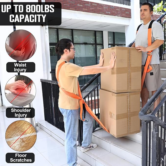 Anti-Slip Moving Straps, 2-Person Shoulder Lifting and Moving System Lifting Straps for Moving Furniture, Appliances, Mattresses, Heavy Objects up to 800lbs