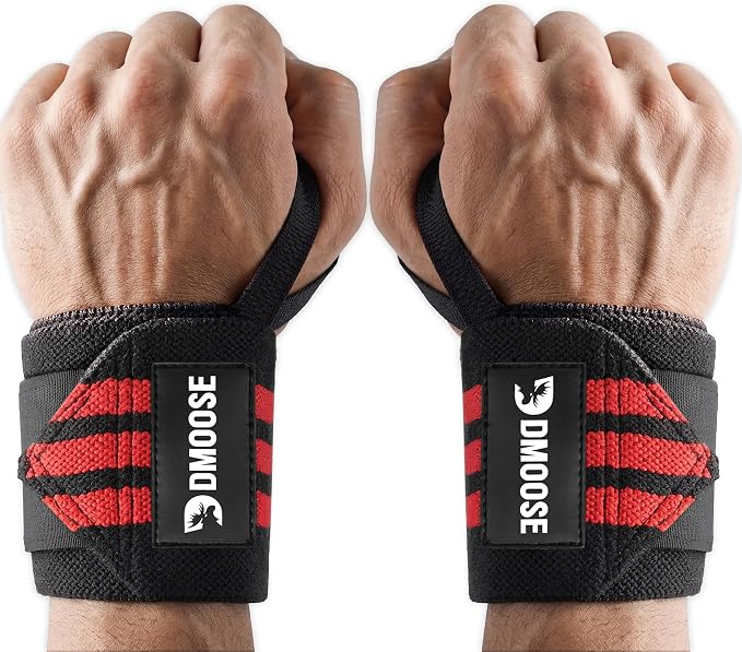 DMoose Fitness Wrist Wraps for Weightlifting 18" - Heavy Duty Gym Wrap with Hand Thumb Loop for Support & Pain Relief, USPA Approved Powerlifting, Weight Lifting Wrist Straps for Men & Women Work Out