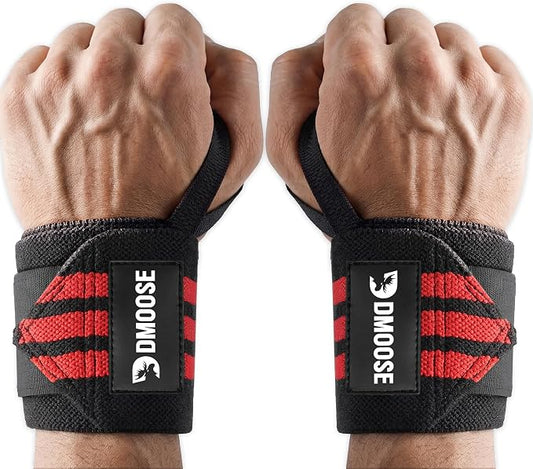 DMoose Fitness Wrist Wraps for Weightlifting 18" - Heavy Duty Gym Wrap with Hand Thumb Loop for Support & Pain Relief, USPA Approved Powerlifting, Weight Lifting Wrist Straps for Men & Women Work Out