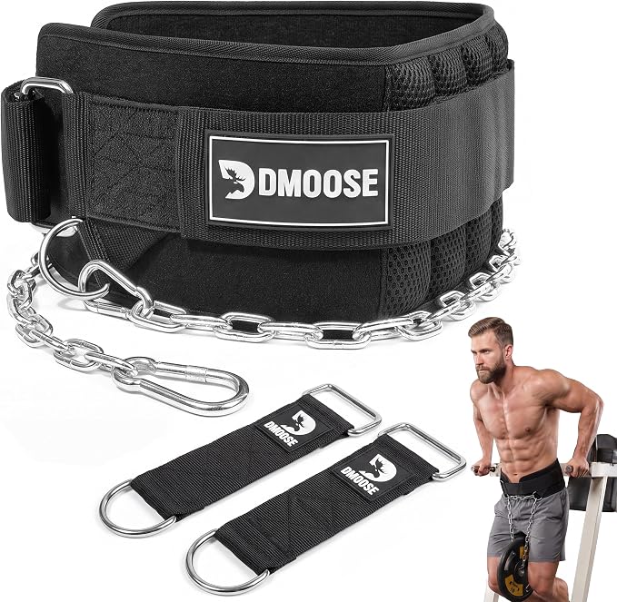 DMoose Fitness Dip Belt for Weight Lifting, Pullup, Squats & Dips - 36" Robust Steel Chain, Comfortable Neoprene Padding Supports 350lbs - Gym Weight Belt for Strength Training Workout & Weightlifting