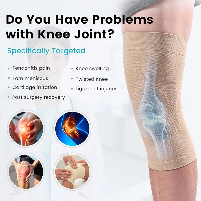 Knee Compression Sleeves, 1 Pair, Can Be Worn Under Pants, 20-30mmHg Strong Support Knee Brace for Unisex, Knee Support for Meniscus Tear, Arthritis, Pain Relief, Injury Recovery, Sports, Daily Wear
