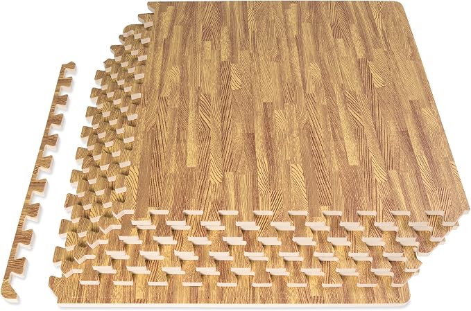 ProsourceFit Wood Grain Puzzle Mat ½-inch, 6 EVA Foam Interlocking Floor Tiles (24 SQ FT) for Secure Indoor Gym Flooring, Office Spaces, Living Rooms, and Play Areas, Light Oak