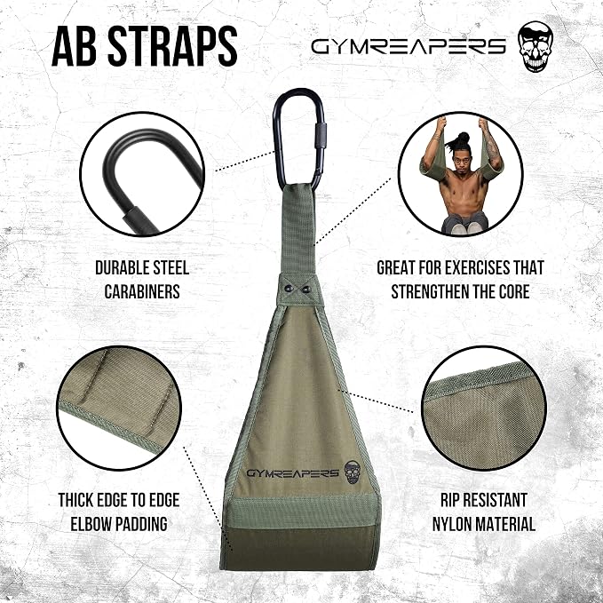 Gymreapers Hanging Ab Straps for Pull-Up Bar - Hang Bar Assist Strap & Strength Workout Equipment, Padded Adjustable Arm Supports with 2 Steel Carabiners for Leg Raises, Abdominal & Core Training