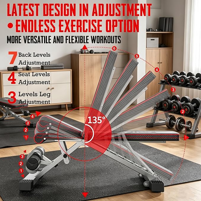 Weight Bench, Foldable Weight Benches for Home Gym with 660 LBS, Adjustable Weight Bench with 72 Training Angles, Incline Bench Press for Full Body