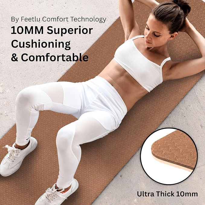 Extra Thick Yoga Mat with Carry Strap, 10mm Non-Slip Exercise Mat, 72 x 24 Inch Cushioned Workout Mat for Yoga, Pilates, Stretching & Floor Exercises