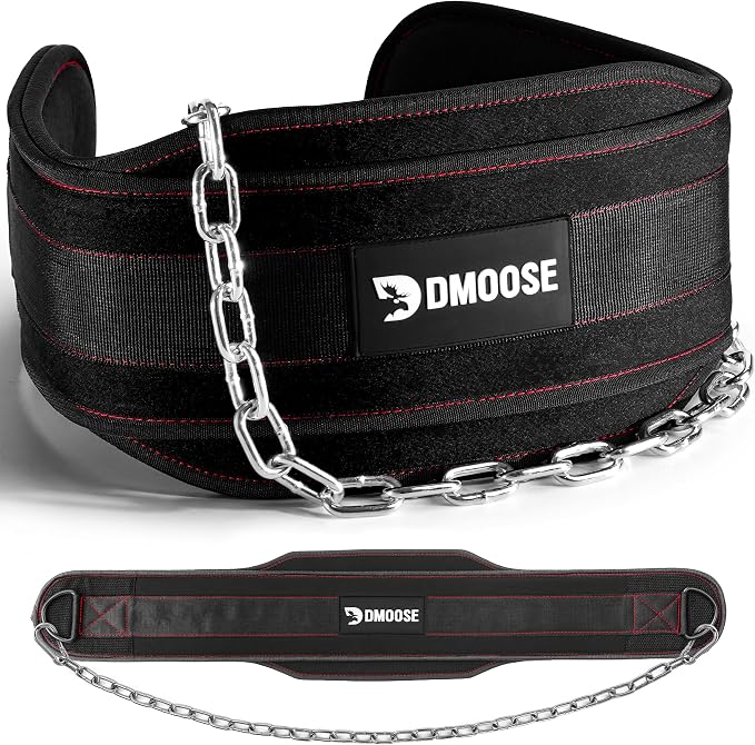 DMoose Fitness Dip Belt for Weight Lifting, Pullup, Squats & Dips - 36" Robust Steel Chain, Comfortable Neoprene Padding Supports 350lbs - Gym Weight Belt for Strength Training Workout & Weightlifting
