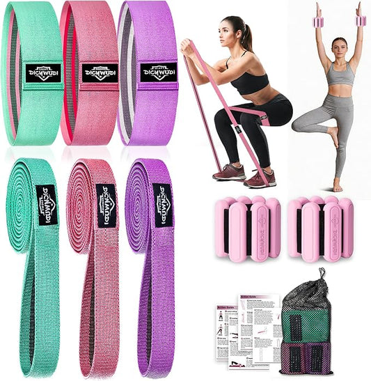 DICYWUDI Fabric Resistance Bands for Working Out, 6Pack Non-Slip Exercise Bands for Women and Men, Fabric Booty Bands for Home, Fitness, Pilates, Stretching