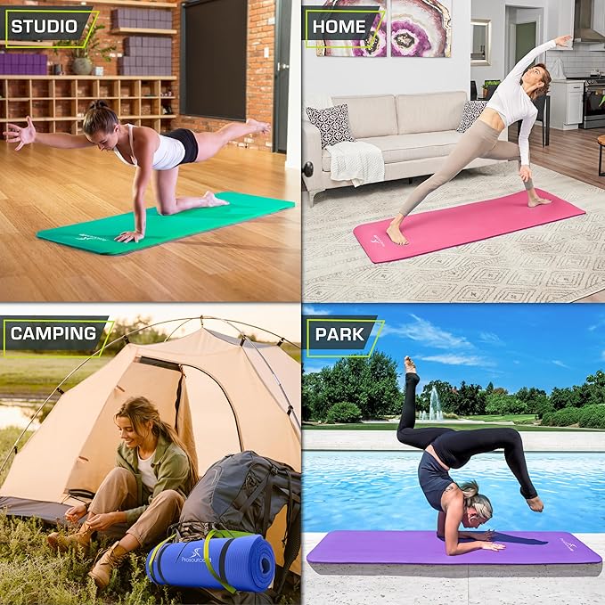 ProsourceFit Extra Thick Yoga and Pilates Mat 1/2” (13mm) or 1" (25mm), 71-inch Long High Density Exercise Mat with Comfort Foam and Carrying Strap