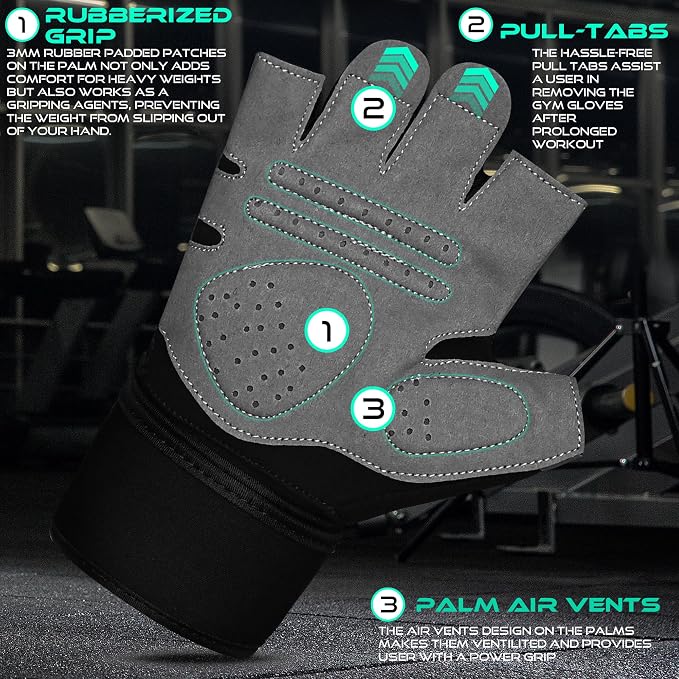 WESTWOOD FOX Gym Gloves Fitness Training Anti Slip Shock-Absorbing Weight Lifting Gloves Padded Grip Breathable Fingerless Workout Support for Men Women Cycling Exercise