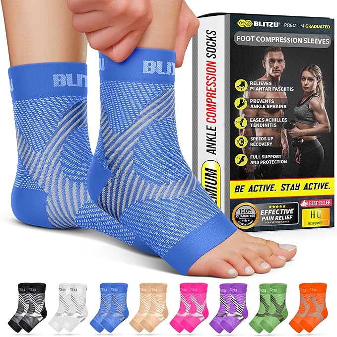 BLITZU Compression Socks for Plantar Fasciitis, Foot, Arch & Ankle Support | Open Toe Ankle Brace, Women & Men, Stabilizing Sleeve Wrap, Achilles Tendonitis, Neuropathy, Arthritis, Swelling & Heel Pain