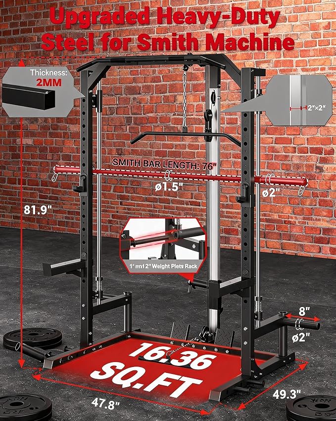 Garvee Smith Machine Home Gym - Multi-Functional Squat Power Rack with Barbell Bar, Cable System, LAT Pulldown, Safety Spotter Arms, J Hooks, Landmine - Strength Training Equipment for Home | With Barbell Bar, Cable System, LAT Pulldown, Safety Spotter...