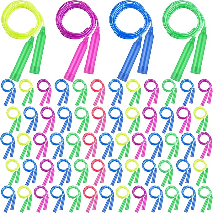 Elcoho 72 Pack Colorful Kids Jump Rope Set Great Party Favor Adjustable Plastic Kids Jump Rope Skipping Rope Outdoor Jump Ropes Great Party Favor