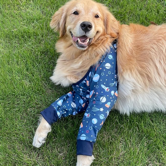 HDKUW Dog Elbow Protector for Calluses, Dog Joint Recovery Sleeve for Prevent Licking Wound, Elbow Sleeves with Mesh Pad for Medium Large Dogs (L, Universe)
