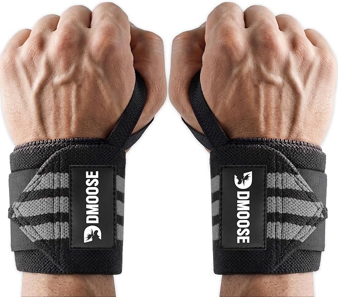 DMoose Fitness Wrist Wraps for Weightlifting 18" - Heavy Duty Gym Wrap with Hand Thumb Loop for Support & Pain Relief, USPA Approved Powerlifting, Weight Lifting Wrist Straps for Men & Women Work Out
