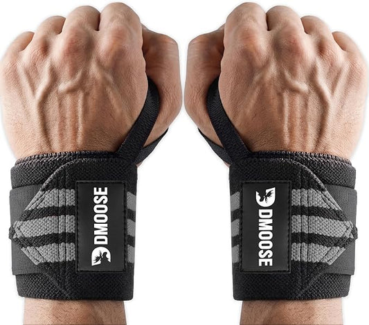 DMoose Fitness Wrist Wraps for Weightlifting 18" - Heavy Duty Gym Wrap with Hand Thumb Loop for Support & Pain Relief, USPA Approved Powerlifting, Weight Lifting Wrist Straps for Men & Women Work Out