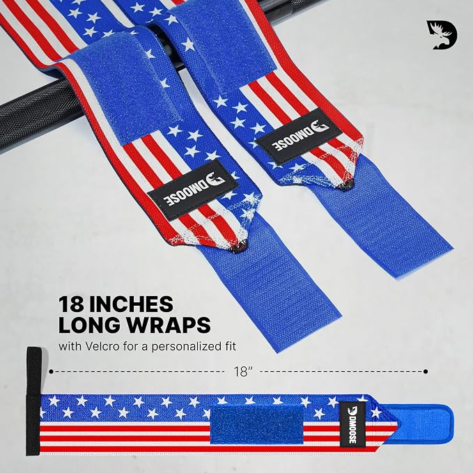 DMoose Fitness Wrist Wraps for Weightlifting 18" - Heavy Duty Gym Wrap with Hand Thumb Loop for Support & Pain Relief, USPA Approved Powerlifting, Weight Lifting Wrist Straps for Men & Women Work Out