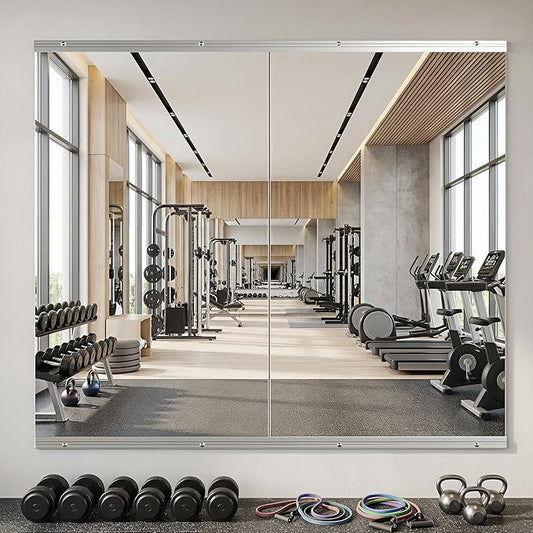 Home Gym Mirror, 58" x 30" - 2PCS, Large Full Length Mirror Wall Mounted for Yoga, Frameless Tempered Glass Wall for Home Gym, Dance Studio, Living Room, Bathroom