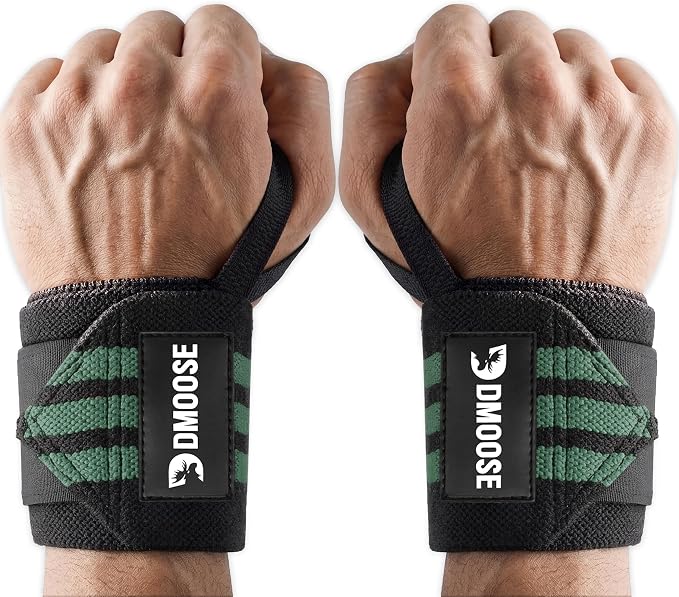 DMoose Fitness Wrist Wraps for Weightlifting 18" - Heavy Duty Gym Wrap with Hand Thumb Loop for Support & Pain Relief, USPA Approved Powerlifting, Weight Lifting Wrist Straps for Men & Women Work Out
