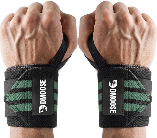 DMoose Fitness Wrist Wraps for Weightlifting 18" - Heavy Duty Gym Wrap with Hand Thumb Loop for Support & Pain Relief, USPA Approved Powerlifting, Weight Lifting Wrist Straps for Men & Women Work Out