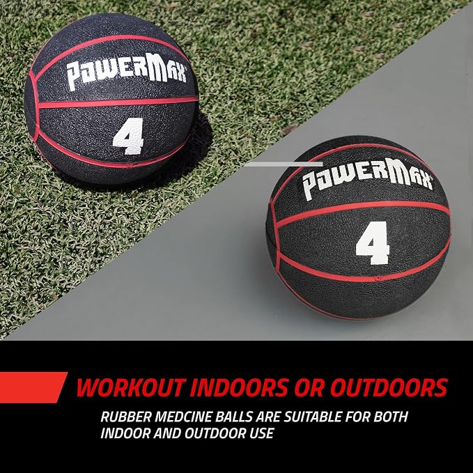 Gill Athletics PowerMax Weighted Rubber Medicine Ball - Weighted Exercise Ball, Medicine Balls for Exercise, Wall Ball or Slam Ball for Strength Training, Indoor/Outdoor Workout Ball