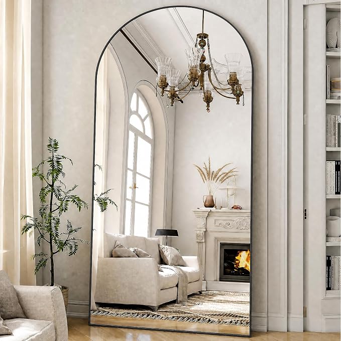 Arched Big Full Length Mirror 78"x35" Leaning Hanging Black | Standing Body Mirror with Aluminum Frame for Bedroom Cloakroom Living Room Make-up Gift
