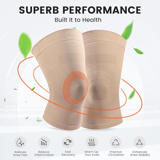 Knee Compression Sleeves, 1 Pair, Can Be Worn Under Pants, 20-30mmHg Strong Support Knee Brace for Unisex, Knee Support for Meniscus Tear, Arthritis, Pain Relief, Injury Recovery, Sports, Daily Wear