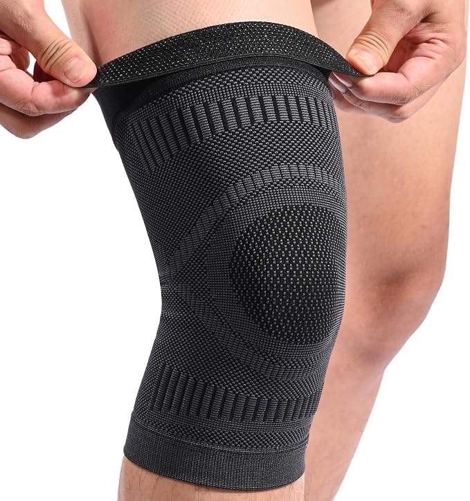 MGANG Knee Compression Sleeve, Knee Brace for Knee Pain Women Men, Non-Slip Compression Knee Brace for Arthritis Meniscus Tear Running Weightlifting, Breathable Knee Support Brace, Black Large
