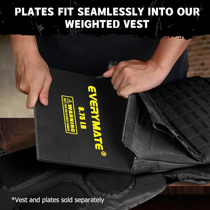 EVERYMATE Tactical Weighted Vest Plates – 3.75/5.75/8.75/14.5/19.75LB Pairs – Insert Weighted Vest Plates- Contoured Ergonomic Fit – WODs, Strength Training, Running, Weight Plates for Vest