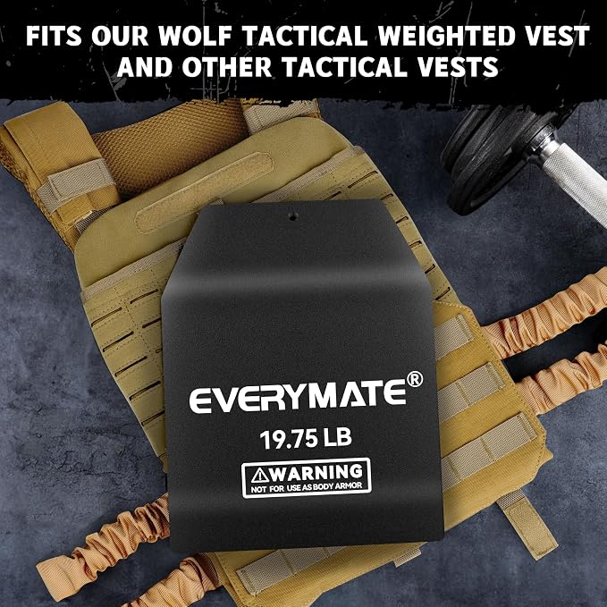 EVERYMATE Tactical Weighted Vest Plates – 3.75/5.75/8.75/14.5/19.75LB Pairs – Insert Weighted Vest Plates- Contoured Ergonomic Fit – WODs, Strength Training, Running, Weight Plates for Vest
