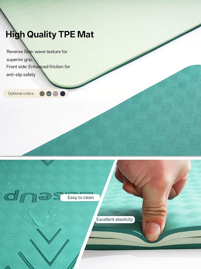 EaseUp Large Yoga Mat 73x35.5x0.4",10mm Thick Non-Slip for Home Workout | Extra thick and wide,TPE material, joint cushioning, easy to clean, wear-resistant, for yoga & Pilates with strap ﻿