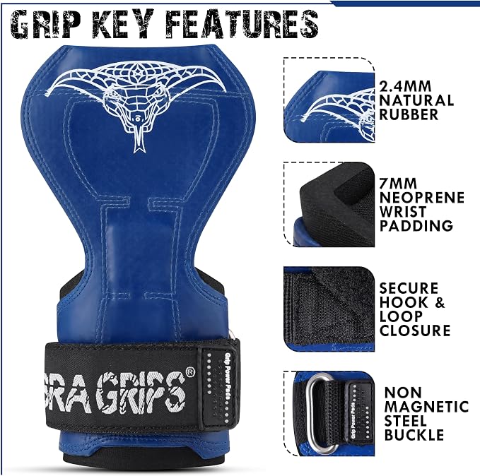 Cobra Grips Weight Lifting Gloves with Adjustable Neoprene Padded Wrist Wraps - Heavy Duty Alternative to Power Lifting Hooks for Deadlifts
