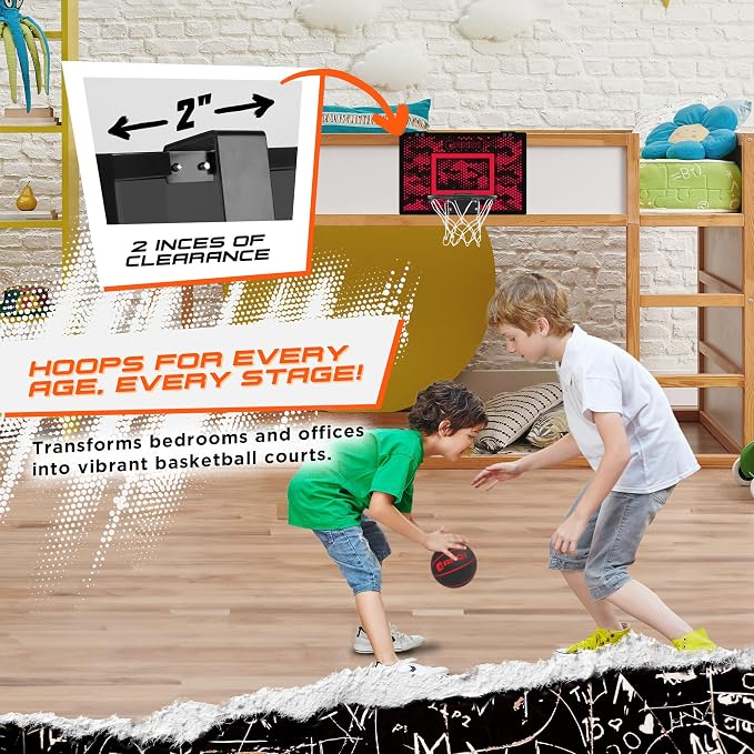 AND1 Over the Door Mini Basketball Hoop: 18x12 Shatterproof Backboard, 2 Mini Basketballs, and Hand Pump Included- Ultimate Indoor Basketball Accessory for Kids and Adults, No Tools Required