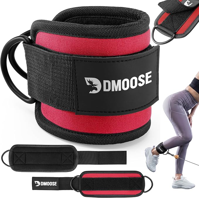 DMoose Ankle Strap for Cable Machine - One Size Fit with Premium Padding, Workout Kickback Ankle Cuffs, Ankle Bands for Working Out, Booty Workouts, Leg Extension, Hip Abductors & Lower Body Exercises