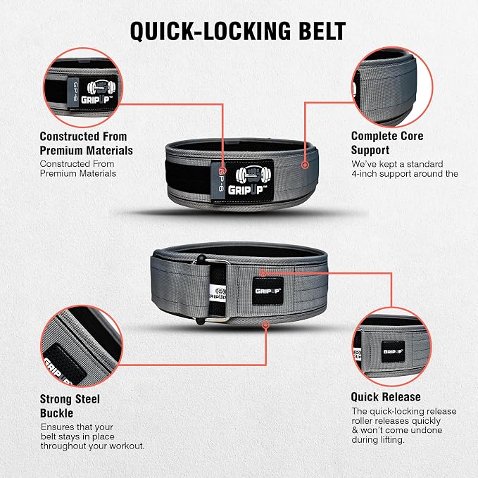 Self-Locking Weight lifting Belt AUTO LOCK 4 Inch Gym Belt Adjustable Buckle For Fitness Powerlifting Bodybuilding Weightlifting Deadlift Olympic Cross Training Back Support Men & Women