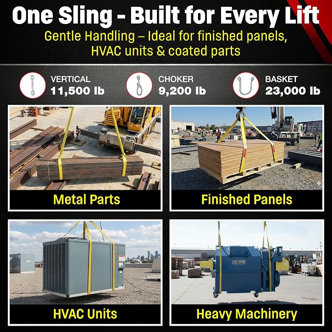 DD Sling 4 Inch x 25 Foot Nylon Lifting Sling – USA Made, 11,500 lb Vertical, 9,200 lb Choker, 23,000 lb Basket – 2-Ply Heavy Duty 900 Webbing, Type 3 Flat Eye & Eye Rigging Sling