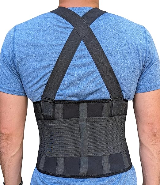 Back Brace for Men Lower Back Heavy Lifting with Suspenders, Back Support Belt for Work, Lower Back Brace with Lumbar Support for Back Pain Relief, Construction Warehouse Moving Belt, Size M