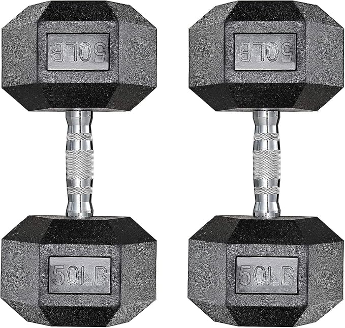 LIFERUN Rubber Coated Hex Dumbbell Set of 2, 30-85lb Cast Iron Free Weights | Anti-Slip Dumbbells, Hex Shape Prevents Rolling, Durable Home Gym Free Weights for Full-Body Strength Training