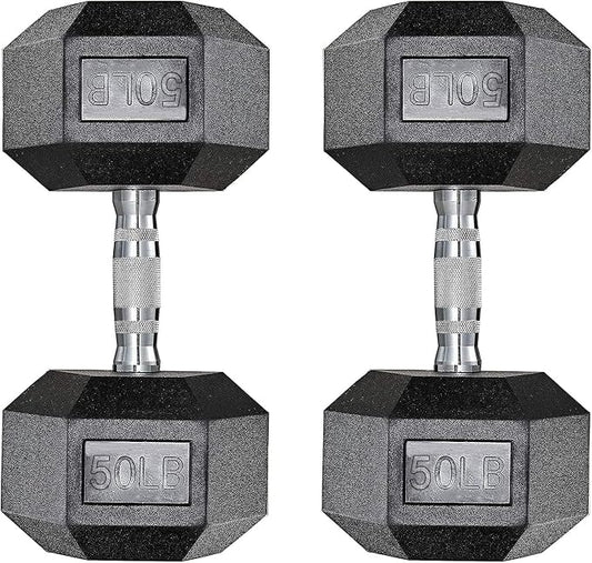 LIFERUN Rubber Coated Hex Dumbbell Set of 2, 30-85lb Cast Iron Free Weights | Anti-Slip Dumbbells, Hex Shape Prevents Rolling, Durable Home Gym Free Weights for Full-Body Strength Training